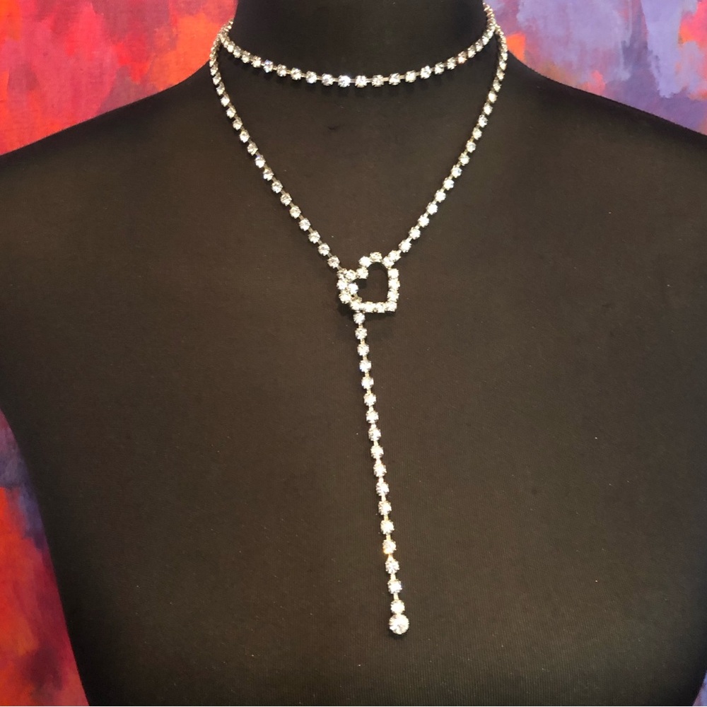 Vintage Rhinestone Silver Tone Chain Belt/Necklace, Sparkling!